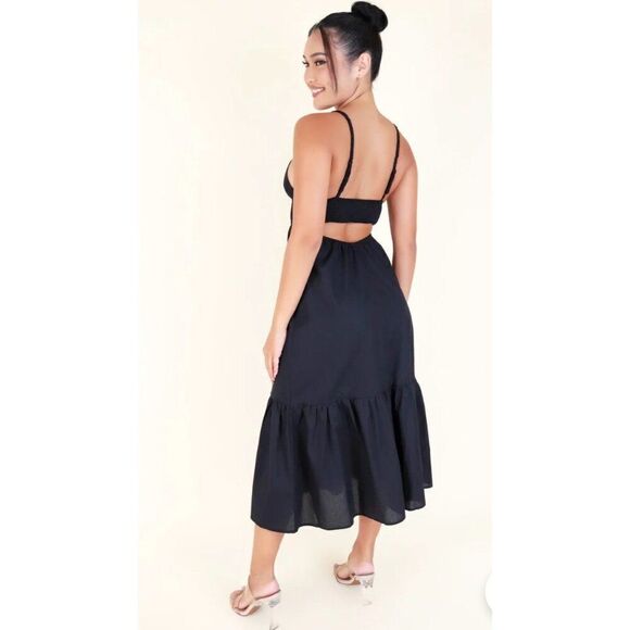 Inspired Hearts Women Black Satin Halter Dress with Cut-Out on Back Size L - Picture 2 of 13